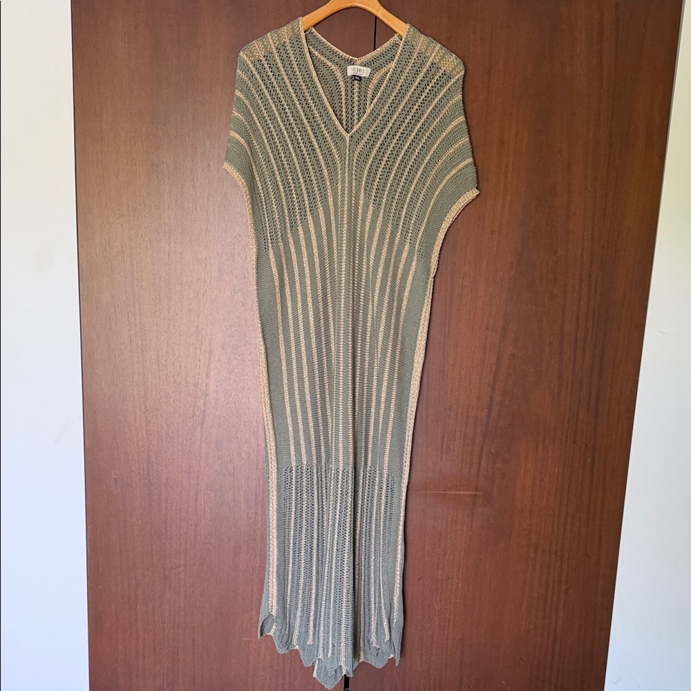 Knit V-Neck Maxi Dress in Sage Green and Sparkly Gold